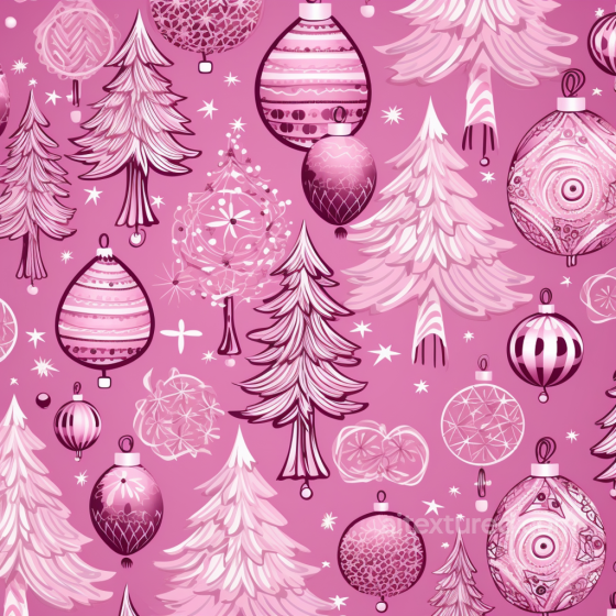 Featuring Pink Christmas Trees and Ornaments Pattern All Christmas Digital paper texture preview