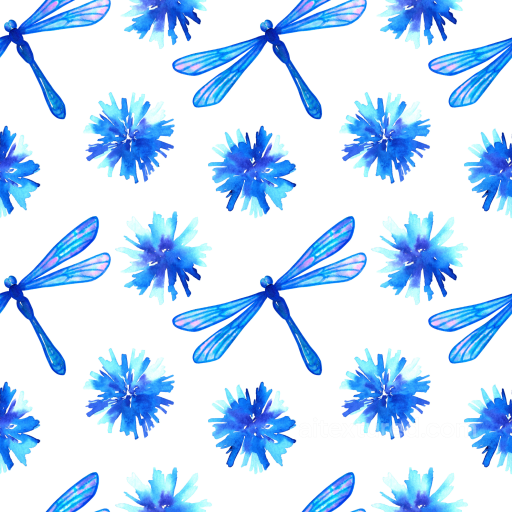 with Blue Watercolor Dragonflies and Floral Motifs seamless Dragonfly PBR texture