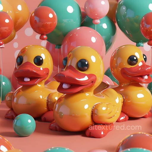 Inflated PBR Texture Featuring Glossy Rubber Duck with Balloons seamless Inflated PBR texture