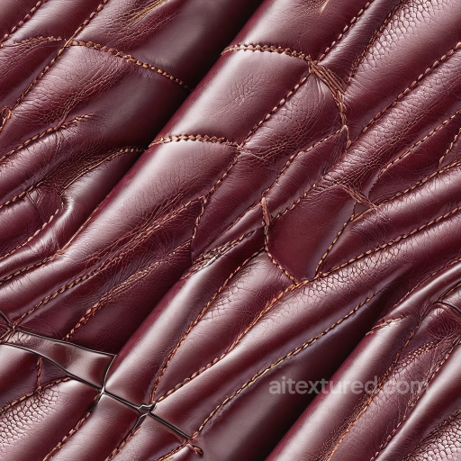 Quilted Burgundy Leather PBR Texture with Detailed Stitching and Glossy Finish seamless Leather PBR texture