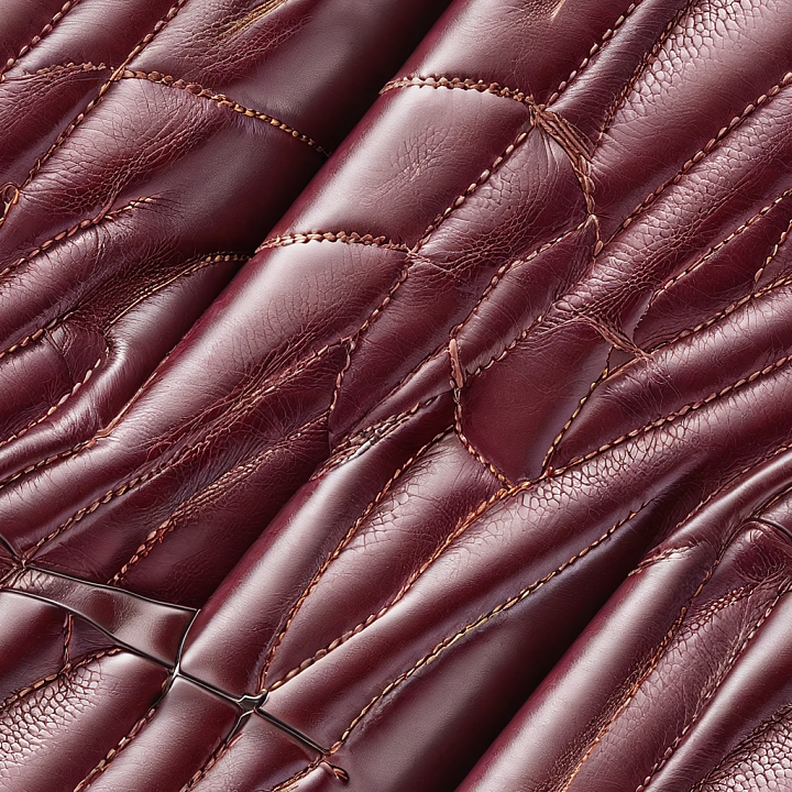 Quilted Burgundy Leather with Detailed Stitching and Glossy Finish seamless PBR texture preview