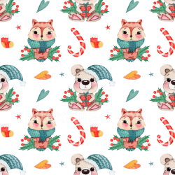 seamless Seamless 3D PBR Watercolor Christmas Pattern Texture with Cute Animals and Festive Motifs texture 8k free download PBR