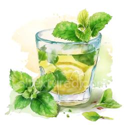seamless Lemon Balm Tea in Glass with Fresh Green Leaves Breakfast Illustration texture 8k free download PBR