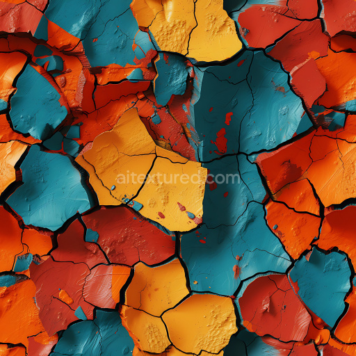 Seamless 3D Cracked & Hole PBR Texture of Colorful Peeling Paint with Bold Cracks