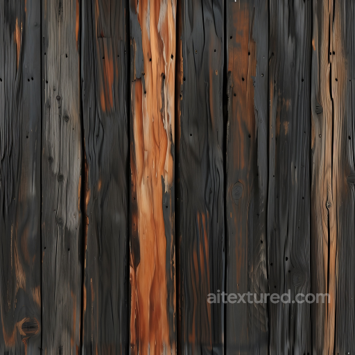 Burnt Wood Planks PBR Texture with Charred Dark Grain seamless Wood PBR texture
