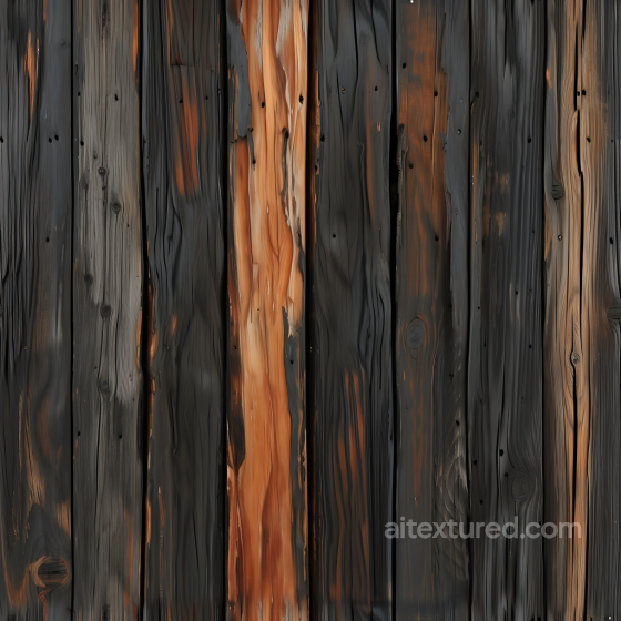 Burnt Wood Planks PBR Texture with Charred Dark Grain Wood texture preview