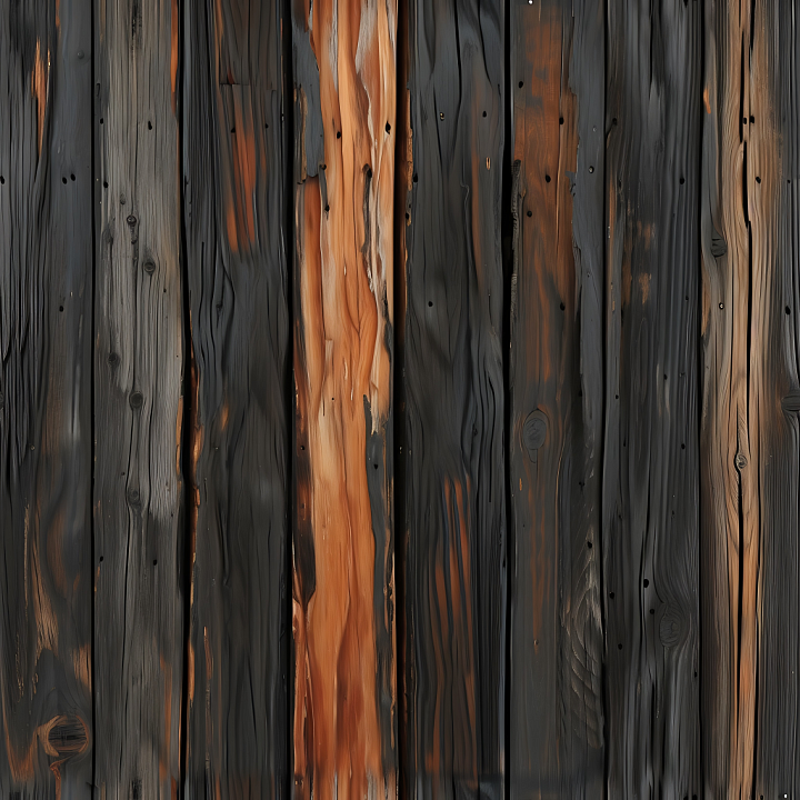 Burnt Wood Planks with Charred Dark Grain seamless PBR texture preview
