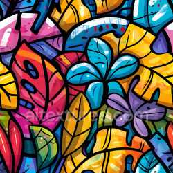 seamless Seamless 3D PBR Graffiti Texture Featuring Bright Multicolor Leaf Motifs texture 8k free download PBR