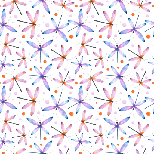 Seamless 3D PBR Texture of Colorful Watercolor Dragonfly Pattern