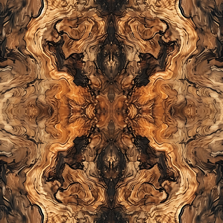 Exotic Burl Wood with Complex Swirling Grain Patterns seamless PBR texture preview