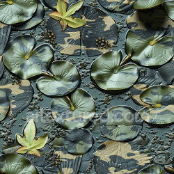 seamless Seamless 3D PBR swamp camouflage texture featuring layered organic leaf shapes and muted olive-green palette texture 8k free download PBR