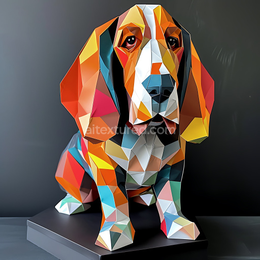 Seamless 3D PBR Texture of a Vibrant Origami-Style Basset Hound Sculpture