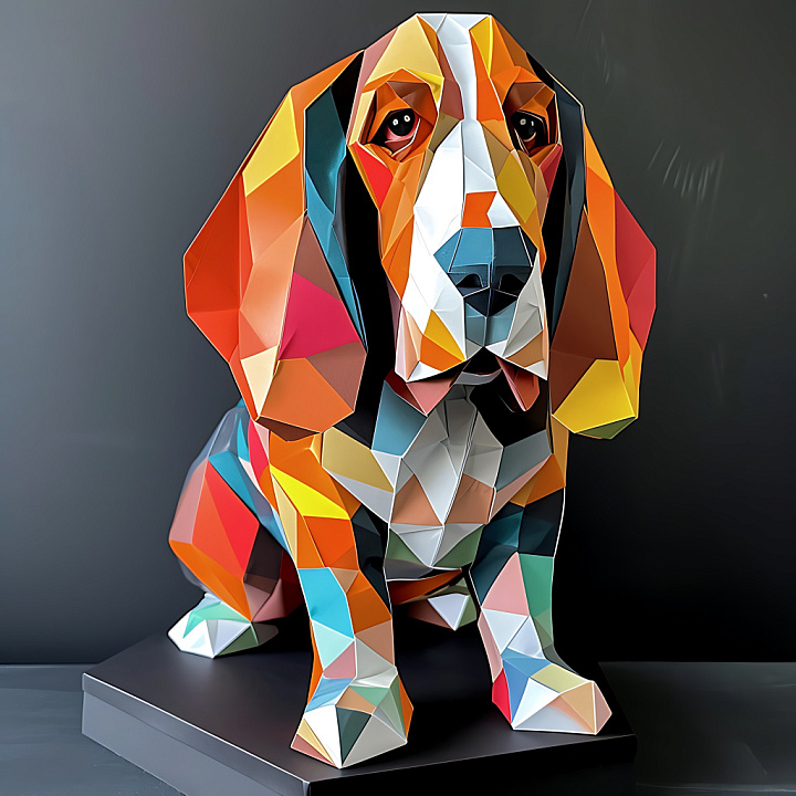 of a Vibrant Origami-Style Basset Hound Sculpture seamless PBR texture preview