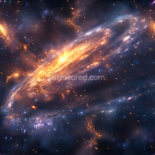Seamless 3D Space PBR Texture Featuring Radiant Galaxy Clouds and Cosmic Glow