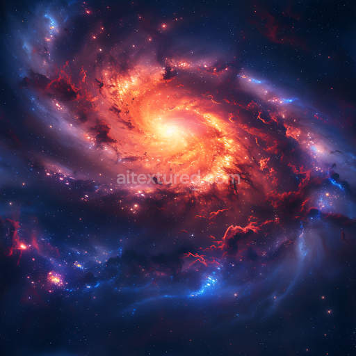 Seamless 3D Space PBR Texture of Vibrant Spiral Galaxy with Glowing Nebula