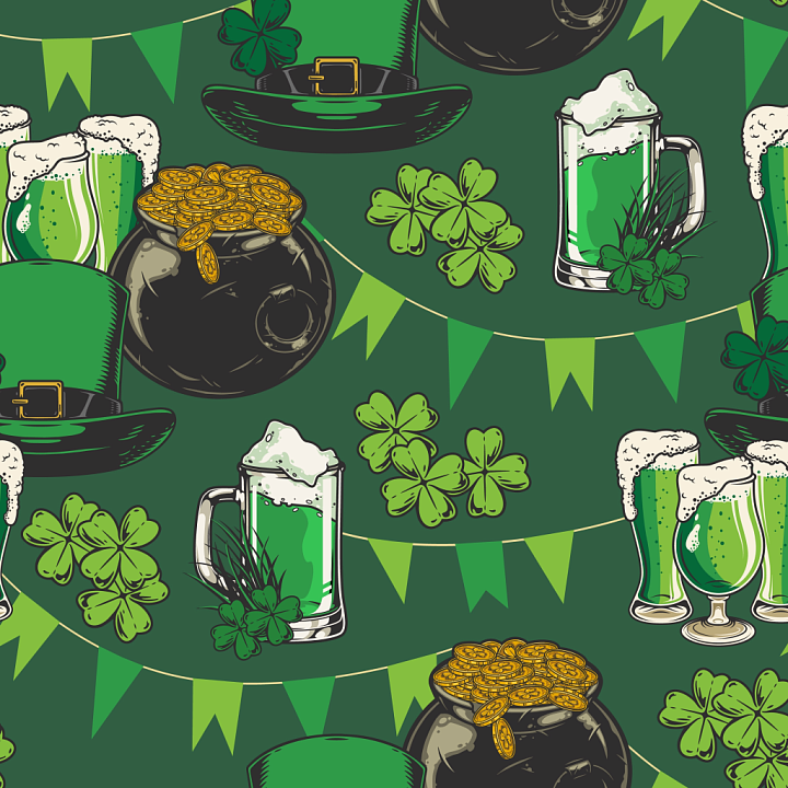Featuring St Patrick Symbols and Festive Green Tones seamless PBR texture preview
