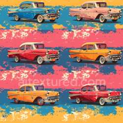 seamless Seamless 3D PBR Graffiti Texture Featuring Colorful Vintage Cars and Distressed Paint texture 8k free download PBR