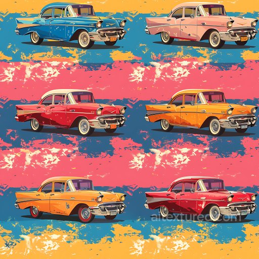Seamless 3D PBR Graffiti Texture Featuring Colorful Vintage Cars and Distressed Paint texture preview