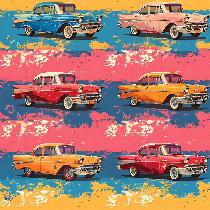 Graffiti Featuring Colorful Vintage Cars and Distressed Paint seamless PBR texture preview