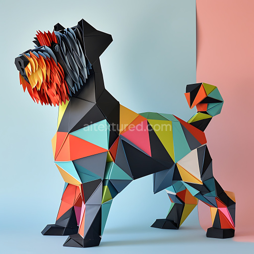 Seamless 3D PBR Texture Featuring Vibrant Geometric Origami Style Dog Pattern