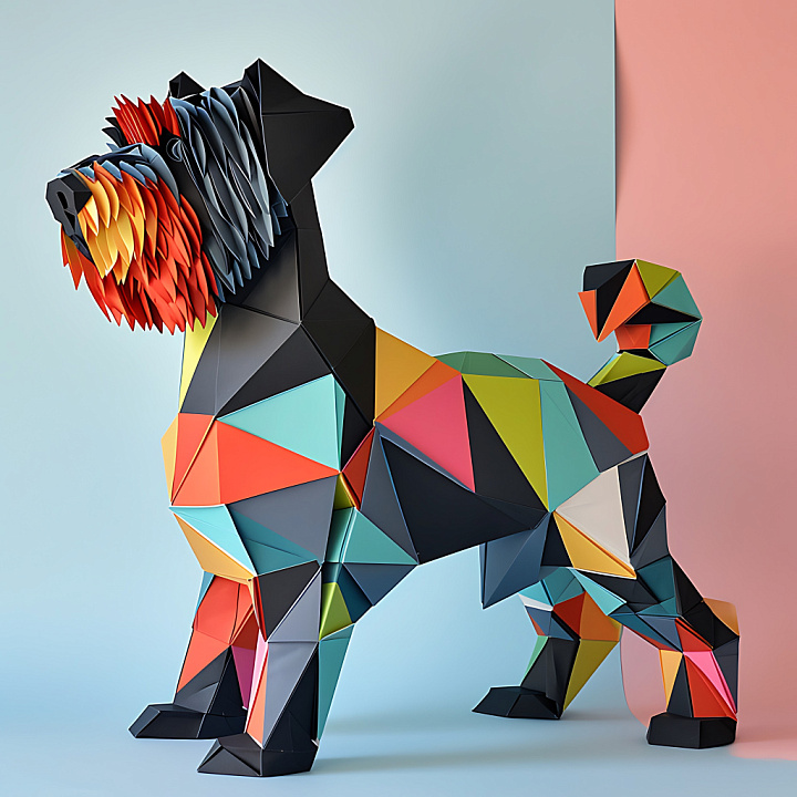 Featuring Vibrant Geometric Origami Style Dog Pattern seamless PBR texture preview