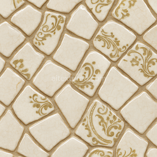 Seamless 3d texture pbr 8k porcelain shards mosaic with antique ceramic style and cracked glaze