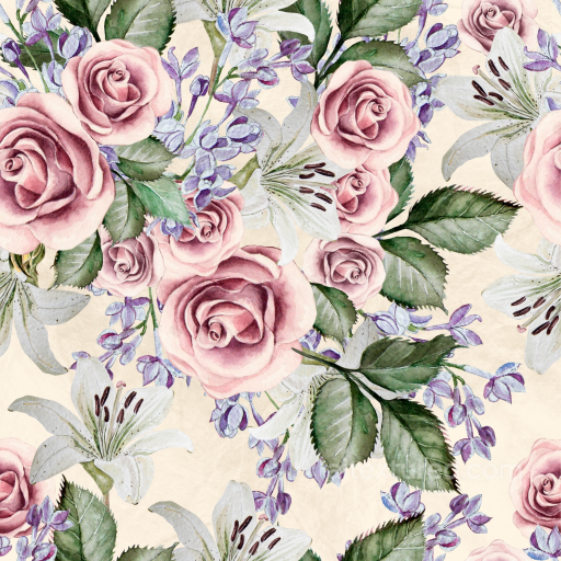 Floral Texture Featuring Watercolor Roses, Lilies & Leaves seamless Flower PBR texture