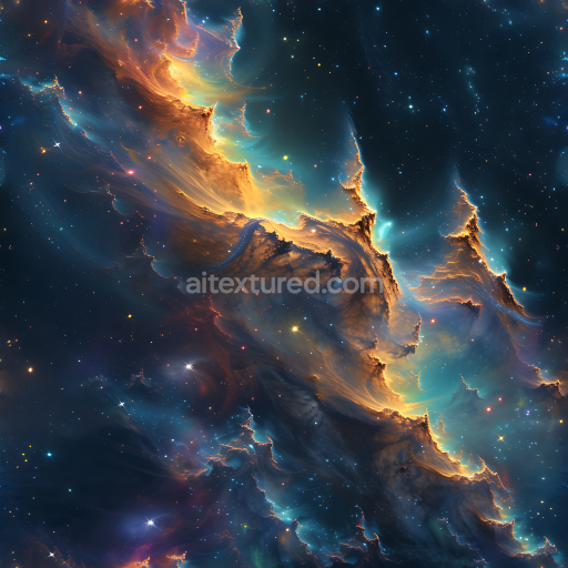 Seamless 3D Space PBR Texture Featuring Glowing Nebula Clouds and Starfield