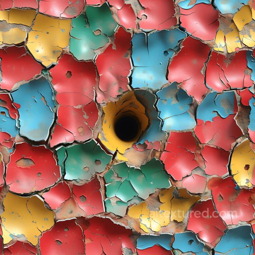 Cracked & Holes Texture of Cracked, Chipped Multi-Color Painted Surface with Hole seamless Cracked & Holes PBR texture