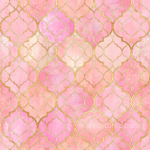 Pink Watercolor Tile Texture with Elegant Gold Pattern seamless Watercolor texture PBR texture