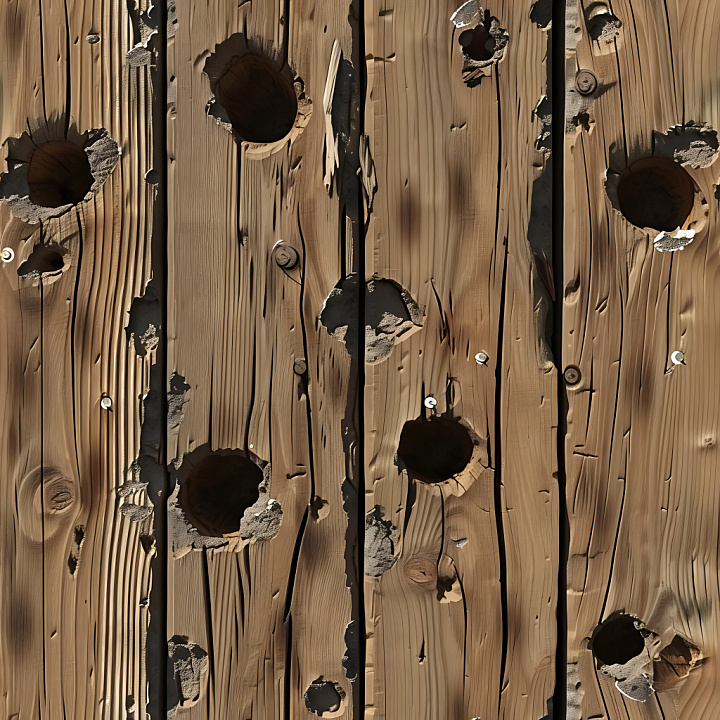 Cracked and Holed Wood with Natural Grain and Damage seamless PBR texture preview