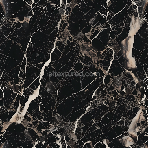 Seamless 3D Black Marble PBR Texture Featuring Bold Veins and Polished Finish