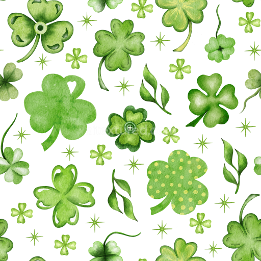 Seamless 3D PBR Texture of Hand-Painted Green Shamrocks and Leaves