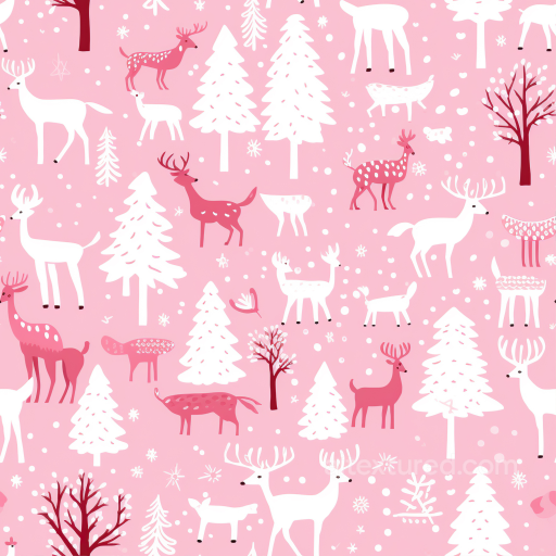 Pink Christmas Digital Paper Texture with Deer and Pine Trees seamless All Christmas Digital paper PBR texture