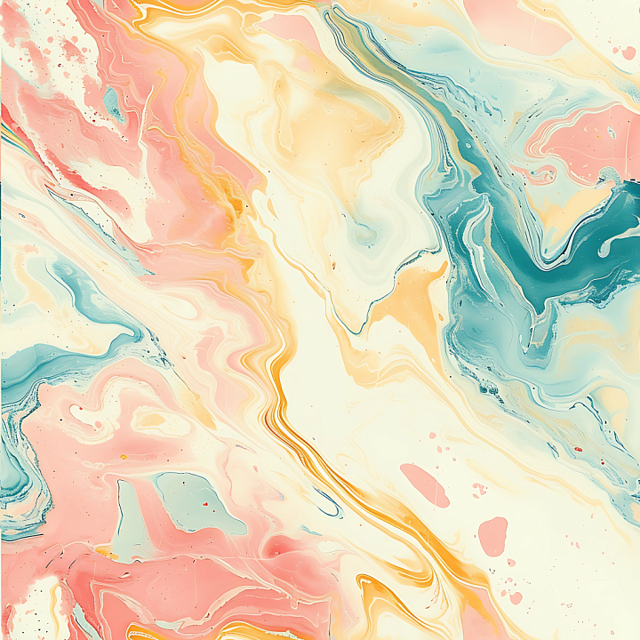 Creamsicle Marble with Pastel Pink, Blue, and Yellow Swirls seamless PBR texture preview