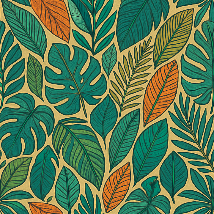 Decorative Tropical Leaves seamless PBR texture preview