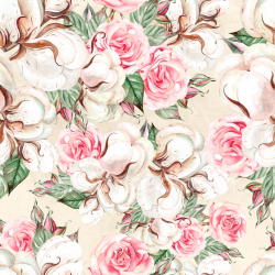 seamless Seamless 3D PBR Texture Featuring Soft Cotton Bolls and Delicate Pink Roses texture 8k free download PBR