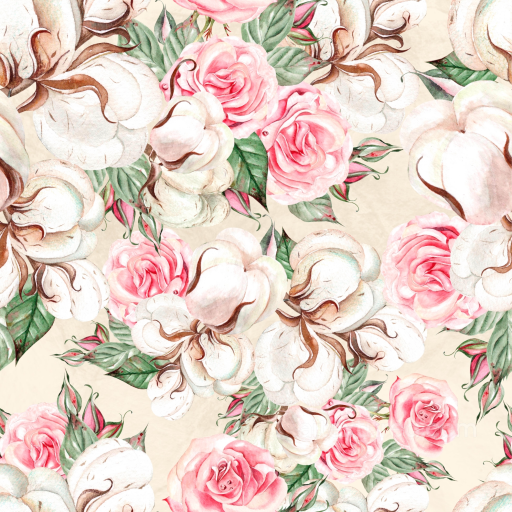 Featuring Soft Cotton Bolls and Delicate Pink Roses seamless Flower PBR texture