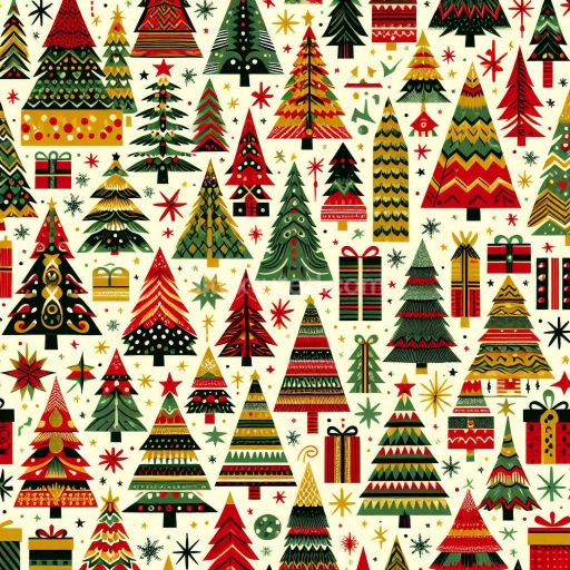 Seamless 3D PBR Texture Featuring Festive Christmas Trees and Gift Boxes Pattern