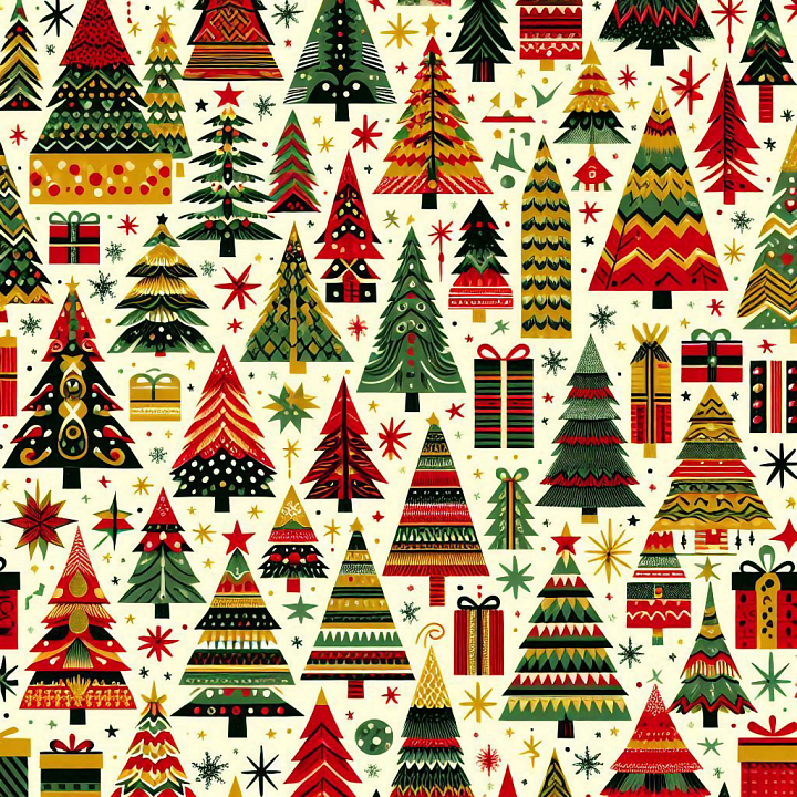 Featuring Festive Christmas Trees and Gift Boxes Pattern seamless PBR texture preview