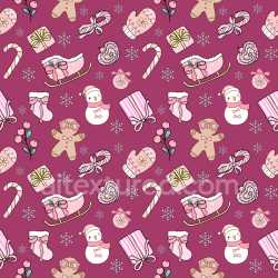 Pattern Bundle - Seamless 3D Pattern PBR Texture Featuring Hand-Drawn Christmas Icons on Plum Background texture preview