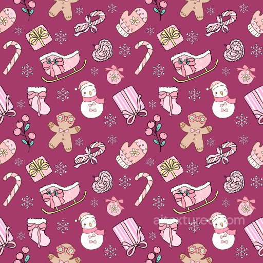 Pattern PBR Texture Featuring Hand-Drawn Christmas Icons on Plum Background seamless Pattern Bundle PBR texture