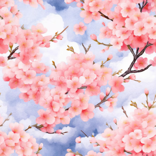 Seamless 3D PBR Texture of Soft Pink Cherry Blossom Flowers on Sky Background