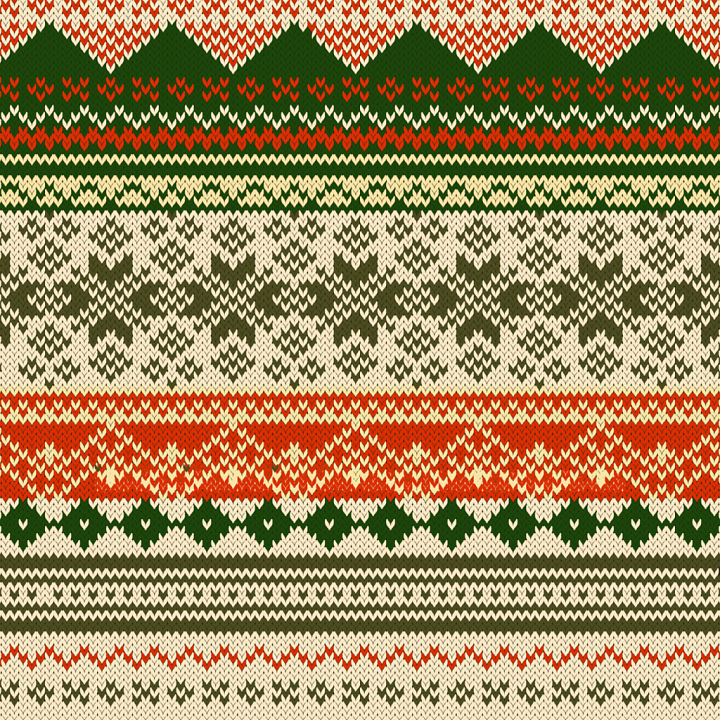 Knitted Christmas Digital Paper in Red, Green, and Cream seamless PBR texture preview