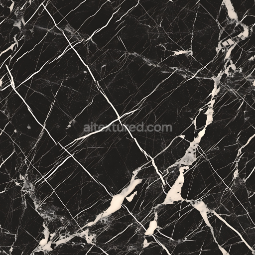 Seamless 3D Black Marble PBR Texture Featuring Stark White Veins and Polished Finish