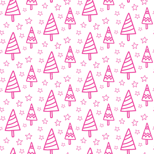 Seamless 3D PBR Texture with Pink Christmas Trees and Stars Pattern