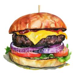 seamless Breakfast Beef Burger with Cheese, Lettuce, Tomato, and Onion Illustration texture 8k free download PBR