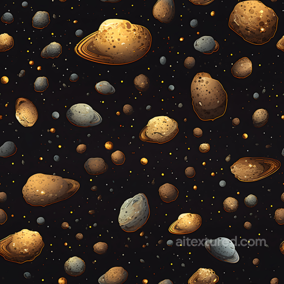 Space PBR Texture Featuring Stylized Asteroids and Planetesimals in Dark Void Star, space, planets texture preview