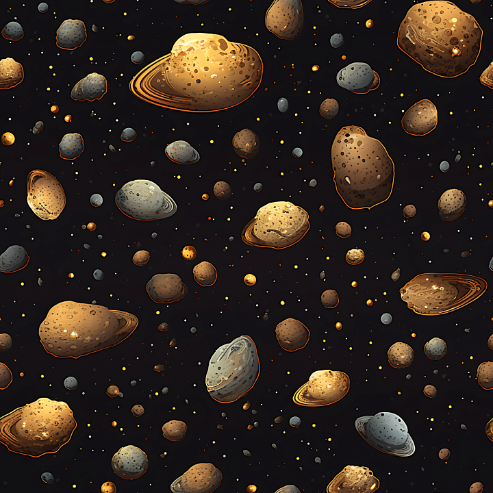Space Featuring Stylized Asteroids and Planetesimals in Dark Void seamless PBR texture preview