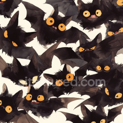 seamless Seamless 3D PBR Texture Featuring Watercolor Style Black Bats with Orange Eyes texture 8k free download PBR